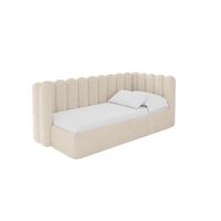 EINZELLBETT Jugendbett mit Bettkasten und Matratze H3/H4, Links - HUGY 100x200 Beige - Creme, Holzwerkstoff/Textil (100/200cm) - ALTDECOR