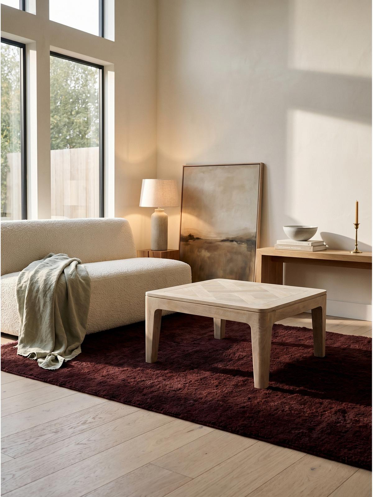 SOFATISCH LOIRE, Mango Massivholz, handgefertigt, Weiß-Mango, 60 x 60 x 32 cm - Beige/Weiß, Holz (60/60/32cm) - KADIMA DESIGN