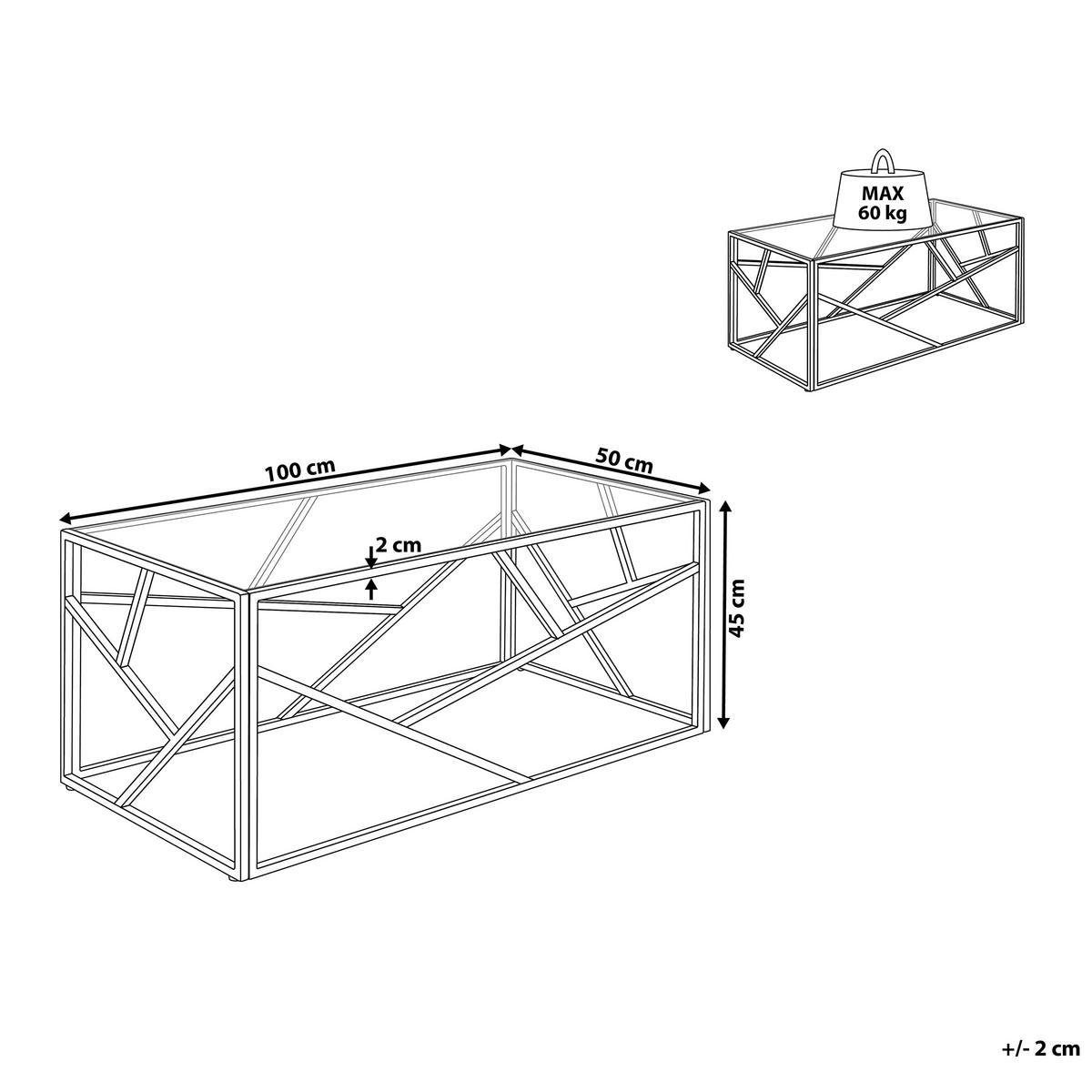 COUCHTISCH Glas silber rechteckig 50/100 cm Orland - Silberfarben, Glas (50/100/45cm) - Beliani