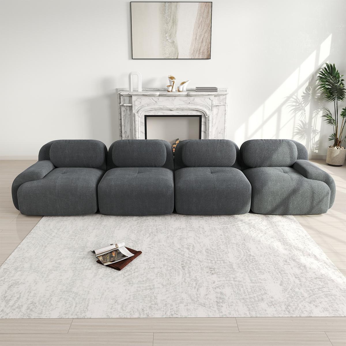 4-SITZER SOFA Modulares Boneless Cord Sofa Rahmenlos - Grau, Textil (388/75/103cm) - Urban Meuble