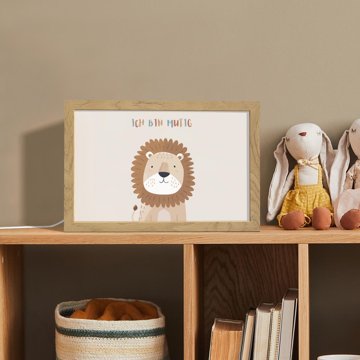 NACHTTISCHLAMPE Löwe - Beige - Tier - Mutig - Zitat 30x20 cm - Beige, Holzwerkstoff (8/30/20cm) - OnlyWow