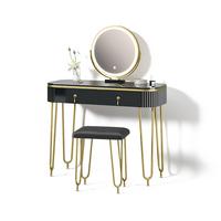 SCHMINKTISCH Isonca Schwarz mit LED Beleuchtung und Hocker - Schwarz, Holzwerkstoff (100/126/40cm) - Livinity®
