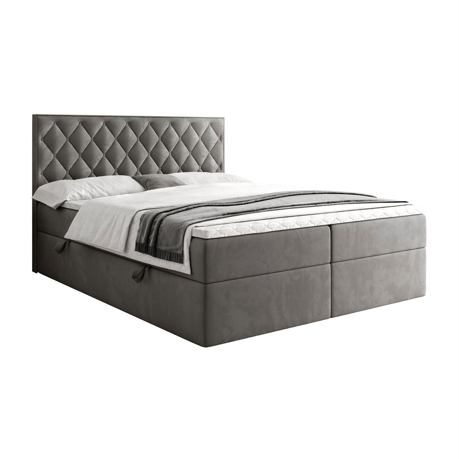 BOXSPRINGBETT INEZ mit Bettkasten mit Topper 160x200 cm Royal Velvet 250 - Grau, Textil - Lookway