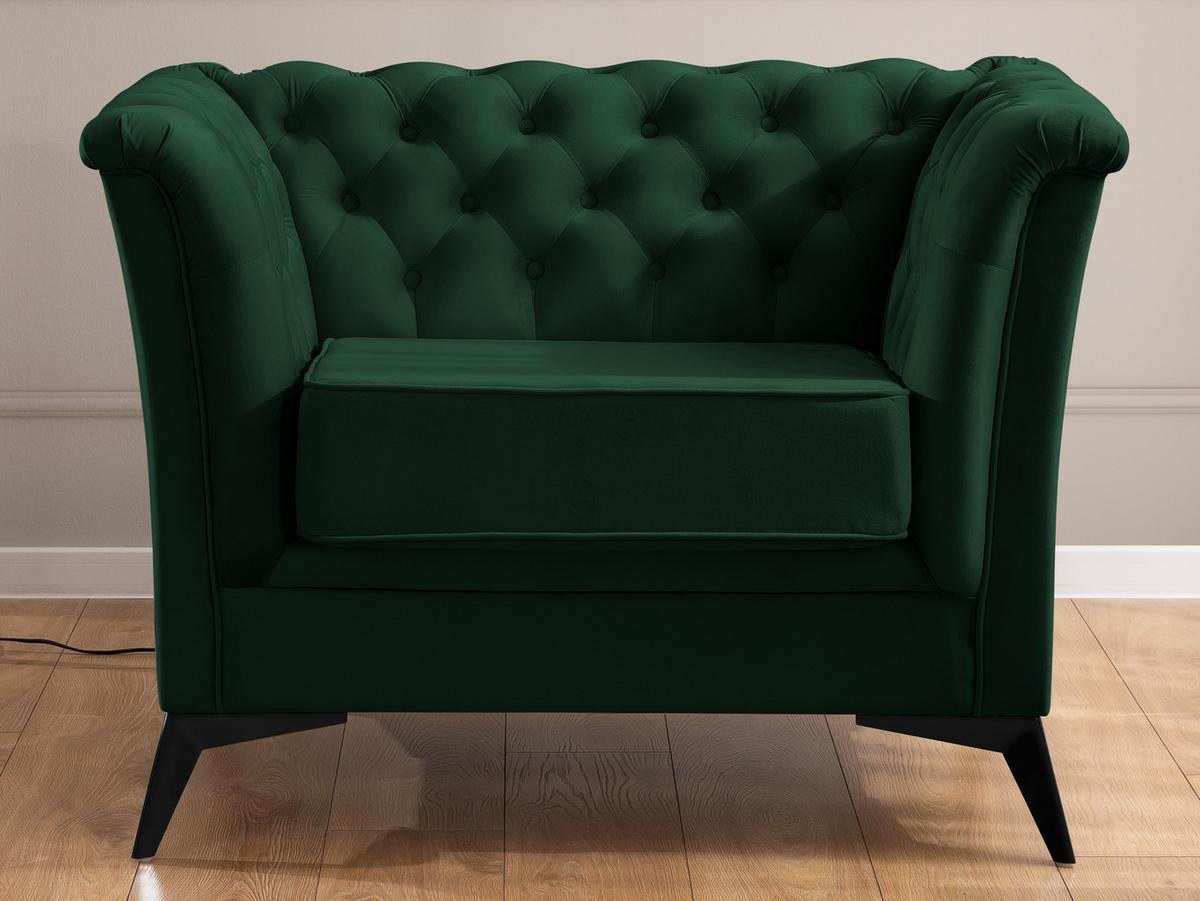 CHESTERFIELD-SESSEL Whitby Flaschengrün Samt mit schwarzen Füßen - Dunkelgrün/Schwarz, Holz/Textil (116/78/82cm) - S-Style Möbel
