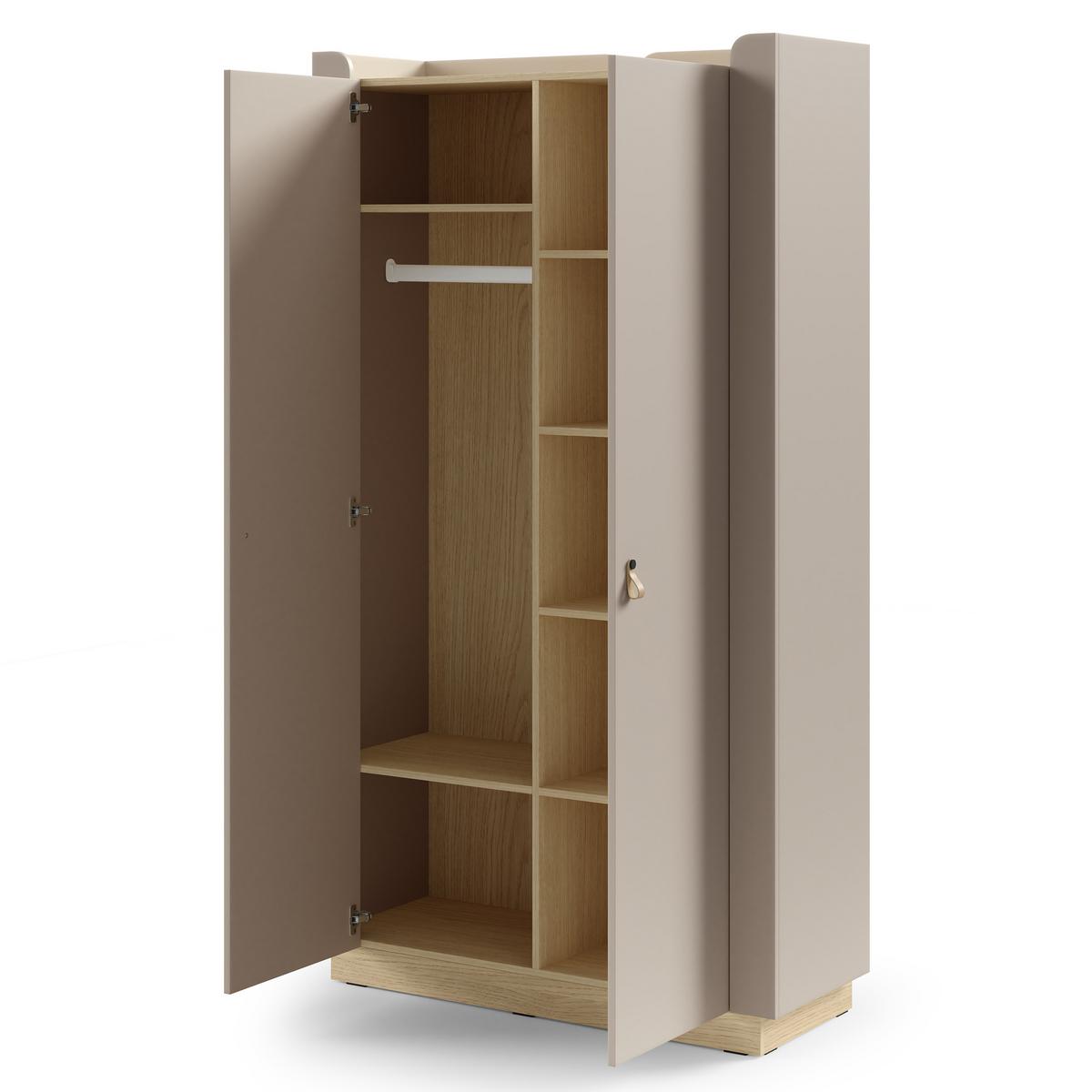 DREHTÜRENSCHRANK Sorella, 2-türig, 110 cm, für Jugendzimmer, Porcini + Eiche Mavelie - Eichefarben/Cappuccino, Leder/Holzwerkstoff (110/201/52cm) - Beautysofa