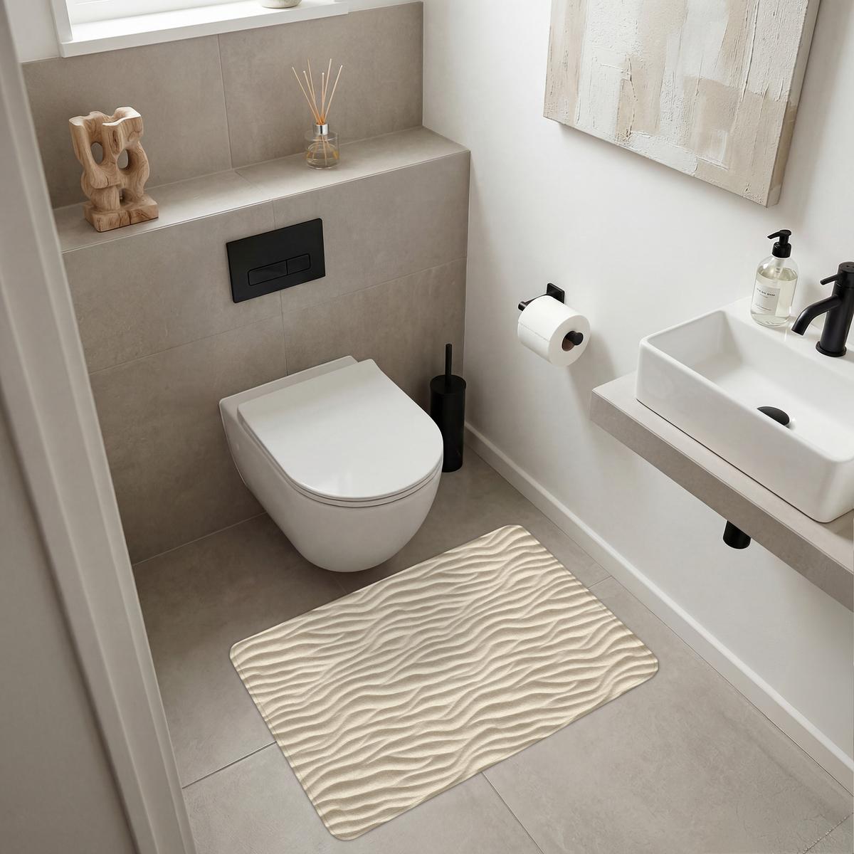 BADEMATTE Sand - Wellen - Beige 90x60 cm - Beige, Textil (90/60cm) - OnlyWow
