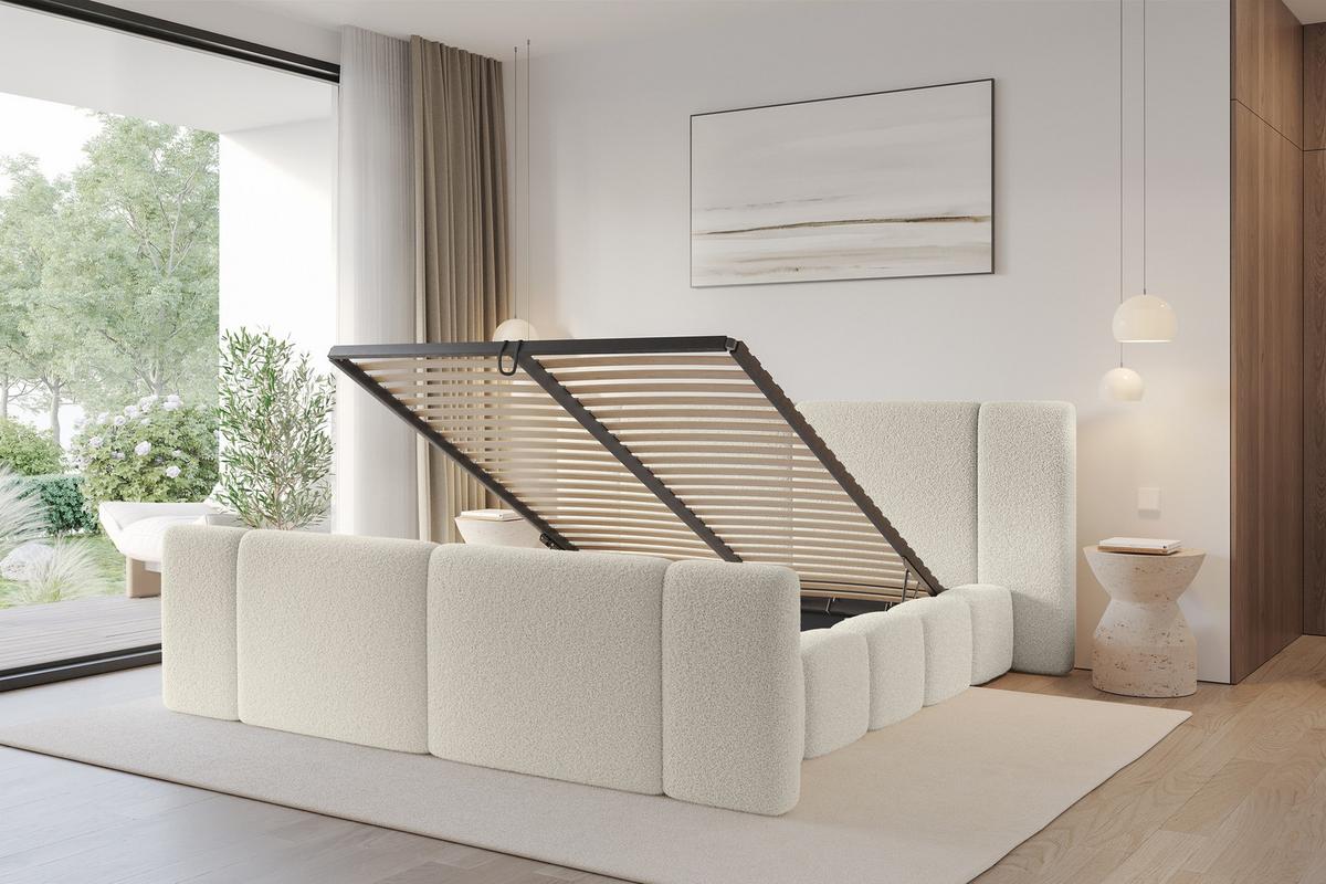 POLSTERBETT mit Bettkasten, Fußteil und Lattenrost, Bett mit Matratze H3/H4 - NILO-Z 140x200 Beige - Champagner, Holzwerkstoff/Textil (140/200cm) - ALTDECOR