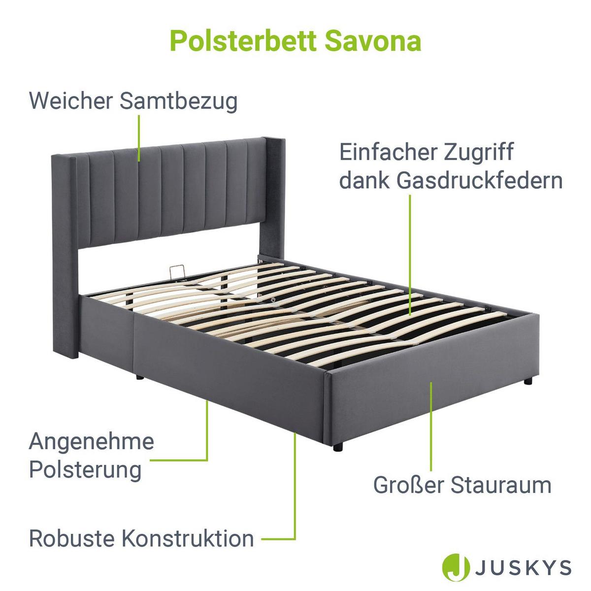 POLSTERBETT Savona mit Matratze 140 x 200 cm dunkelgrau - Dunkelgrau, Holzwerkstoff (140/200cm) - Juskys