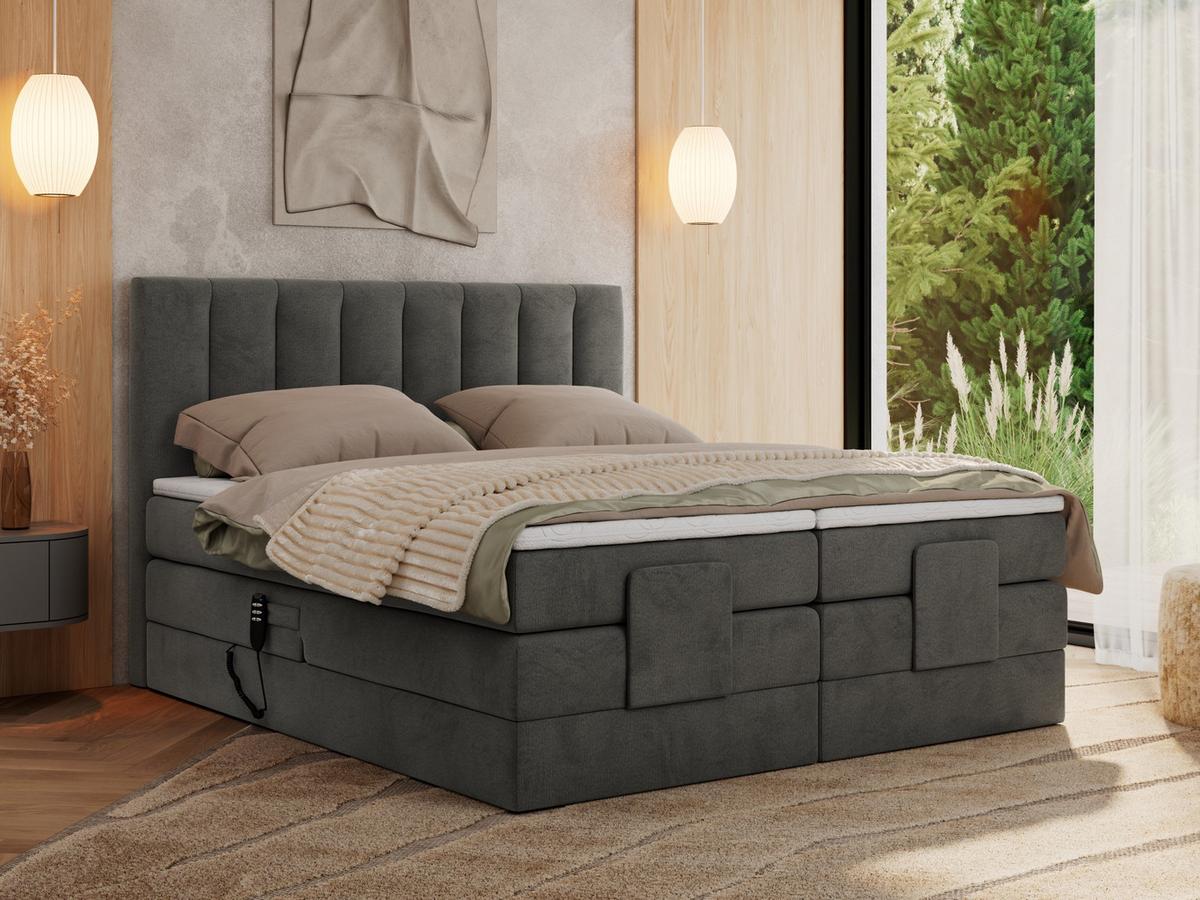 BOXBETT COMFORTO 140/200 - Dunkelgrau Velvet - H4 - Dunkelgrau, Holz/Textil (140/200cm) - MKS