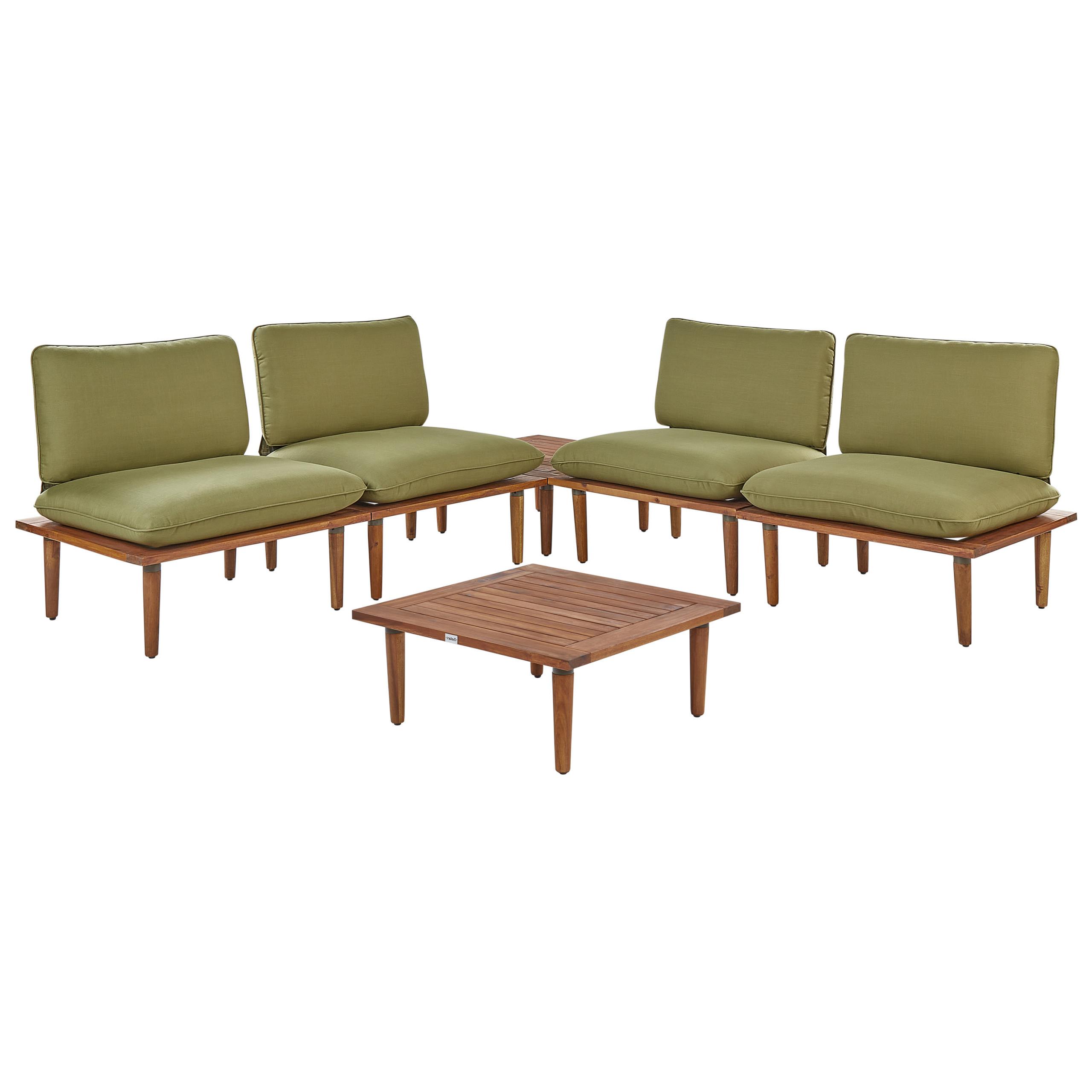 4-SITZER LOUNGE SET zertifiziertes Akazienholz hellbraun modular Auflagen olivgrün Frascati - Hellbraun/Grün, Holz - Beliani