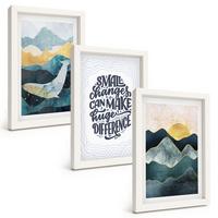 BILDER SET 3er Set - 20x30 cm Weißer Rahmen - Abstrakte Berginspiration - Weiß, Kunststoff (20/30cm) - TULUP