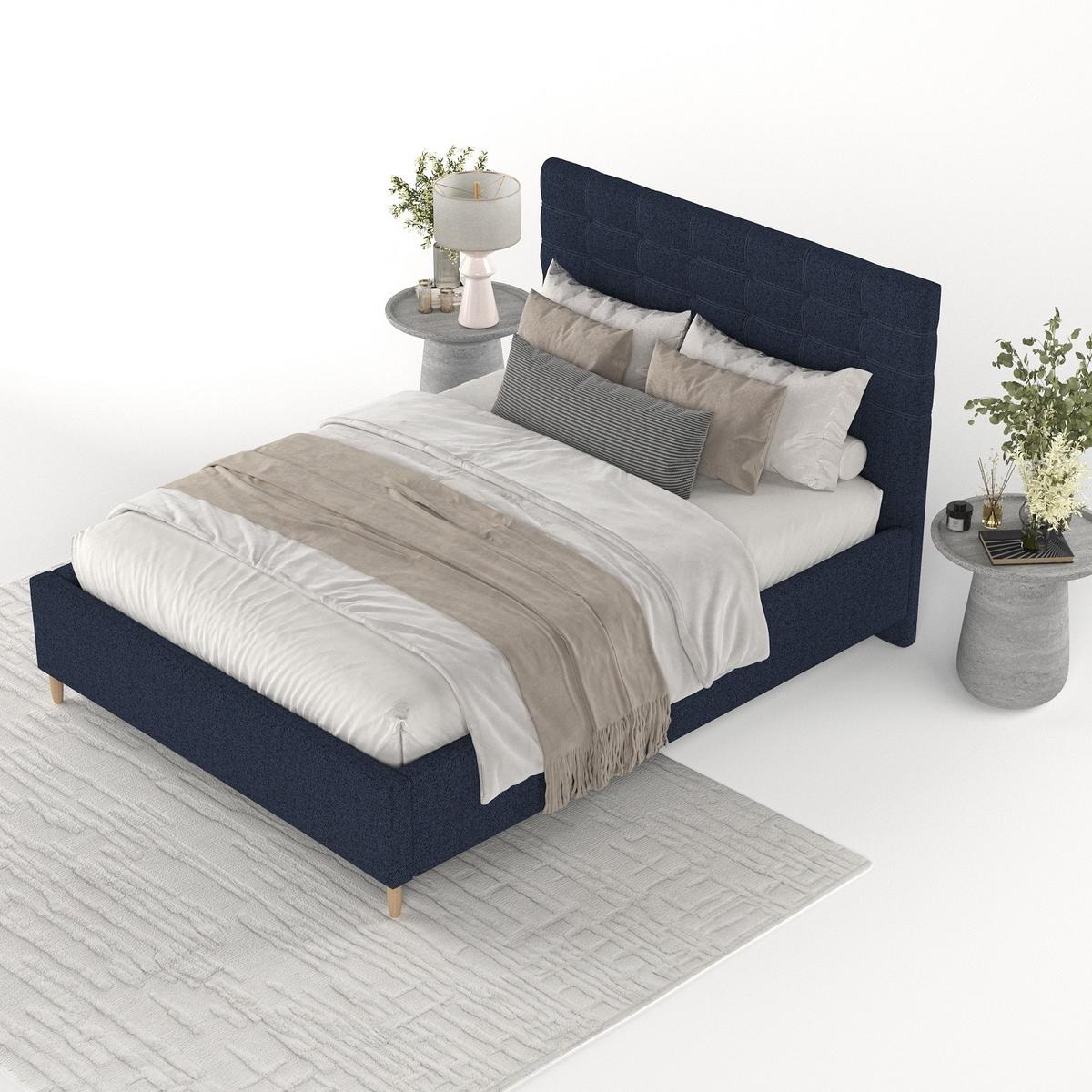 POLSTERBETT Soma 160/200 cm Marineblau im Riva Stoff - Naturfarben/Dunkelblau, Holz/Holzwerkstoff (160/200cm) - AltaBeds