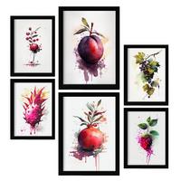 POSTER Set Mit 6 Lila Früchte Plakate Von Obst, Gemüse Im Aquarell Kunst Stil A3 & A4 Rahmenlos - Klar, Papier (29/3cm) - Nacnic