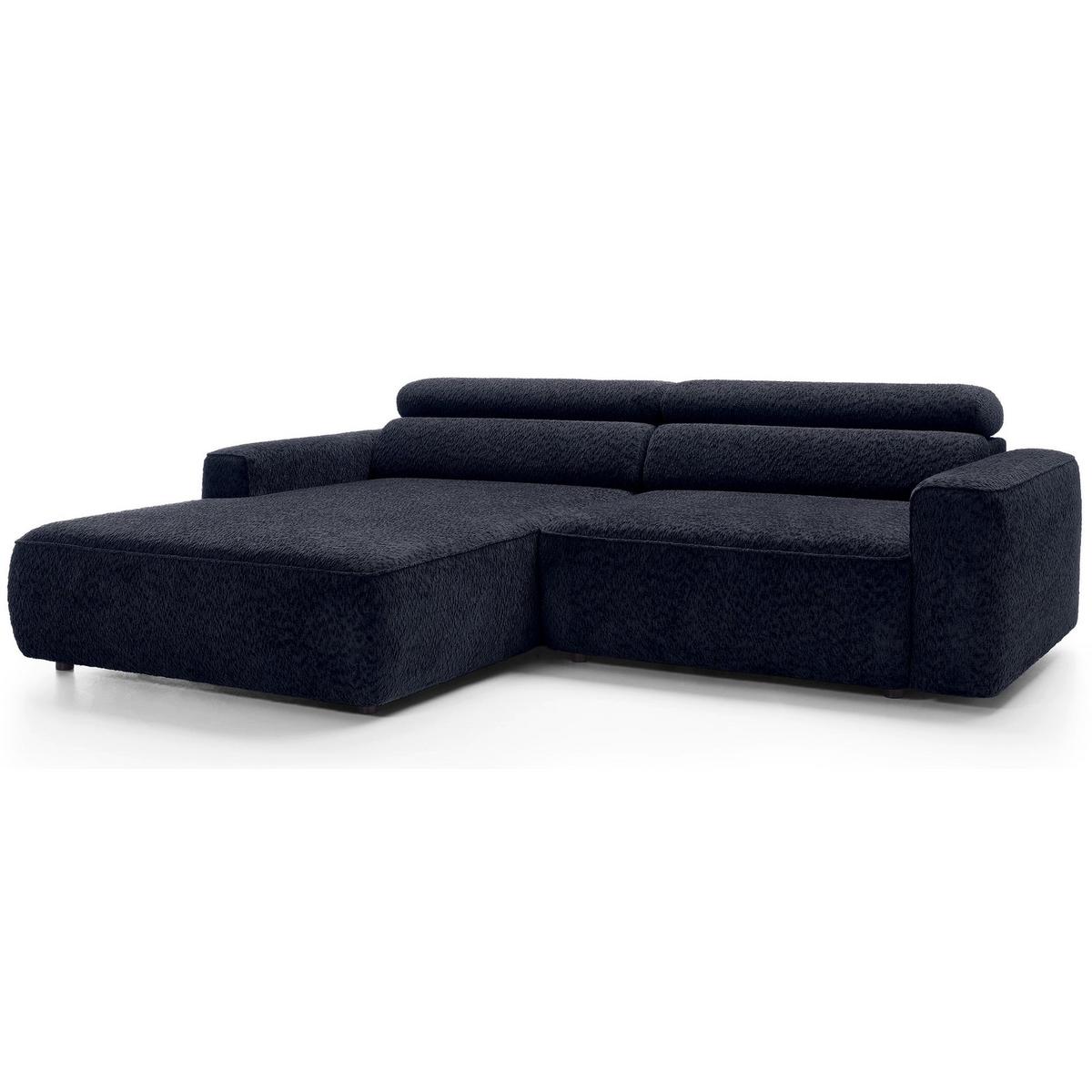 ECKSOFA Fando Navyblau Chenille - Schwarz/Dunkelblau, Kunststoff/Textil (252/182cm) - Selsey