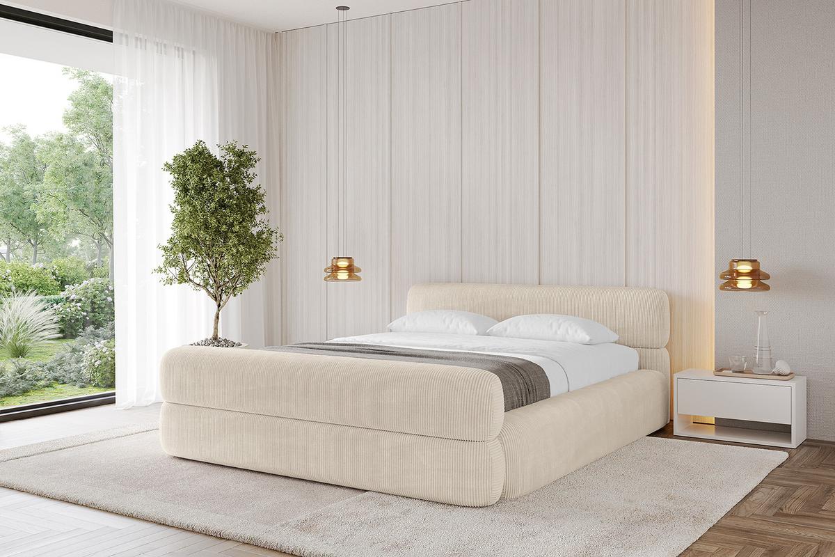 POLSTERBETT mit Bettkasten, Fußteil und Lattenrost, Boxbett mit Matratze H3/H4 - ENORA-Z-V1 180x200 Beige - Creme, Holzwerkstoff/Textil (180/200cm) - ALTDECOR