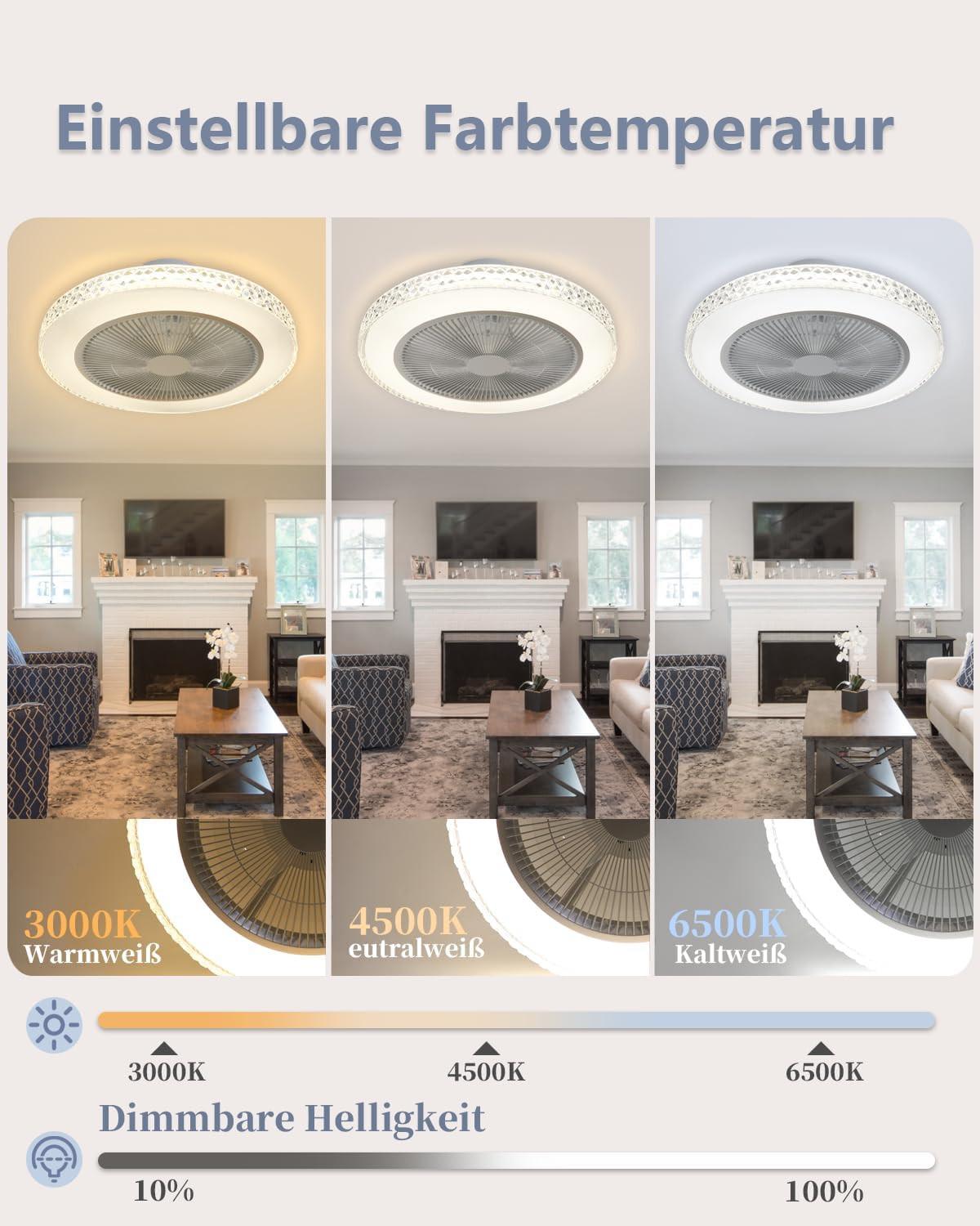 DECKENVENTILATOR mit Beleuchtung Vornis 49/49/20.5 cm - Weiß, Metall (49/49/20.5cm) - ZMH