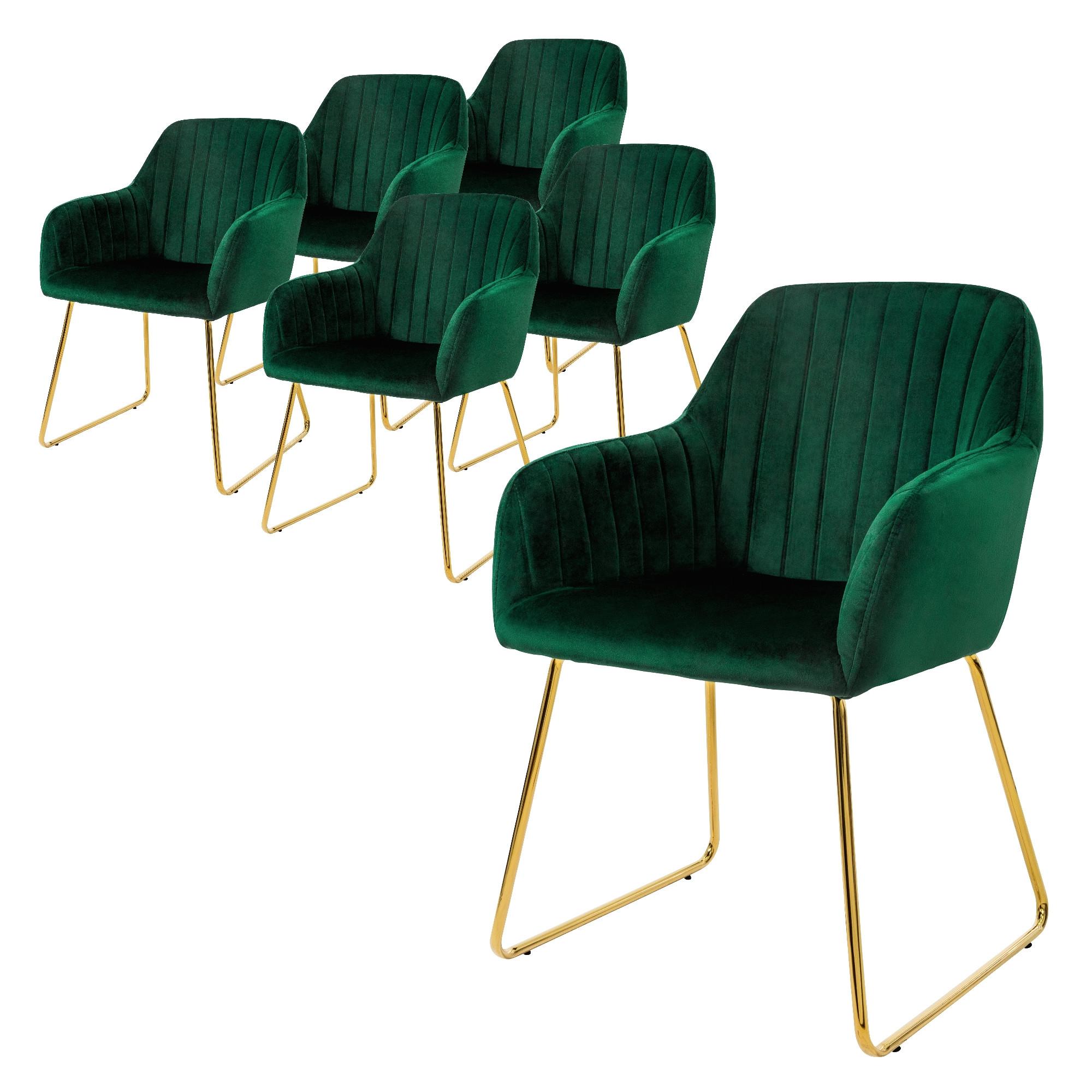 ESSZIMMERSTÜHLE 6er Set Grün Samt - Goldfarben/Grün, Textil/Metall (60/82/57cm) - ML-DESIGN