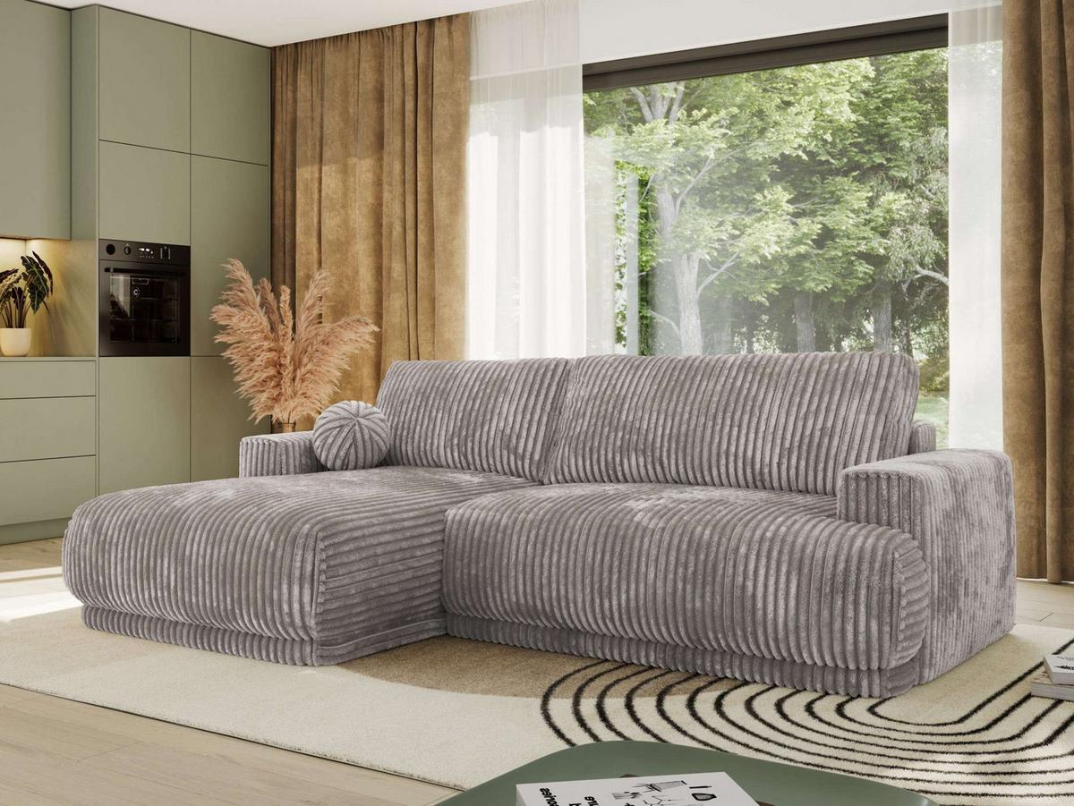 ECKSCHLAFSOFA RINA L Hellgrau Cord - links - Hellgrau/Schwarz, Kunststoff/Textil (267/170cm) - MKS