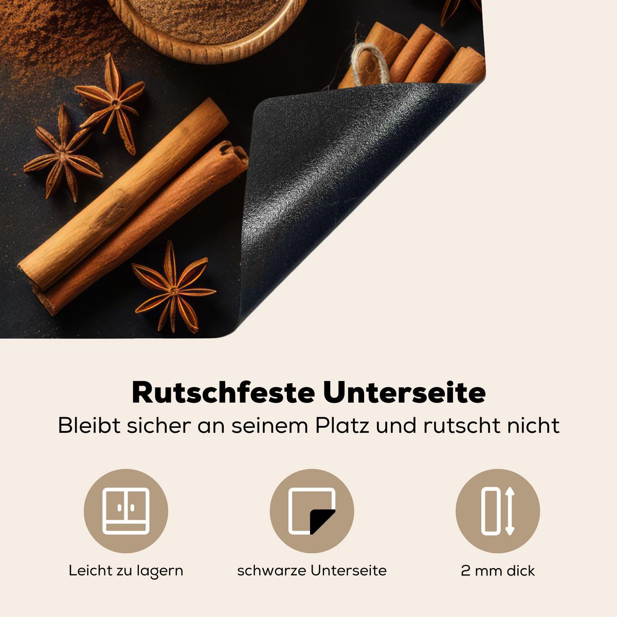 HERDABDECKPLATTE Zimt - Beton - Kaffee - Zimtstangen - Gewürze Abdeckung Ceranfeld 57.6x51.6 cm - Mokka, Kunststoff (57.6/51.6/0.2cm) - MuchoWow