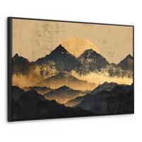 LEINWAND Bilder mit Rahmen - Goldene Berge bei Mondschein - 90x60 - Goldfarben, Textil (90/60cm) - MuchoWow