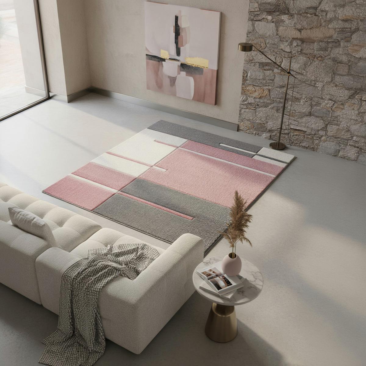 KURZFLORTEPPICH LATEMAR, kariert, Rosa, 120 x 170 cm - Rosa, Textil (170/120cm) - KADIMA DESIGN
