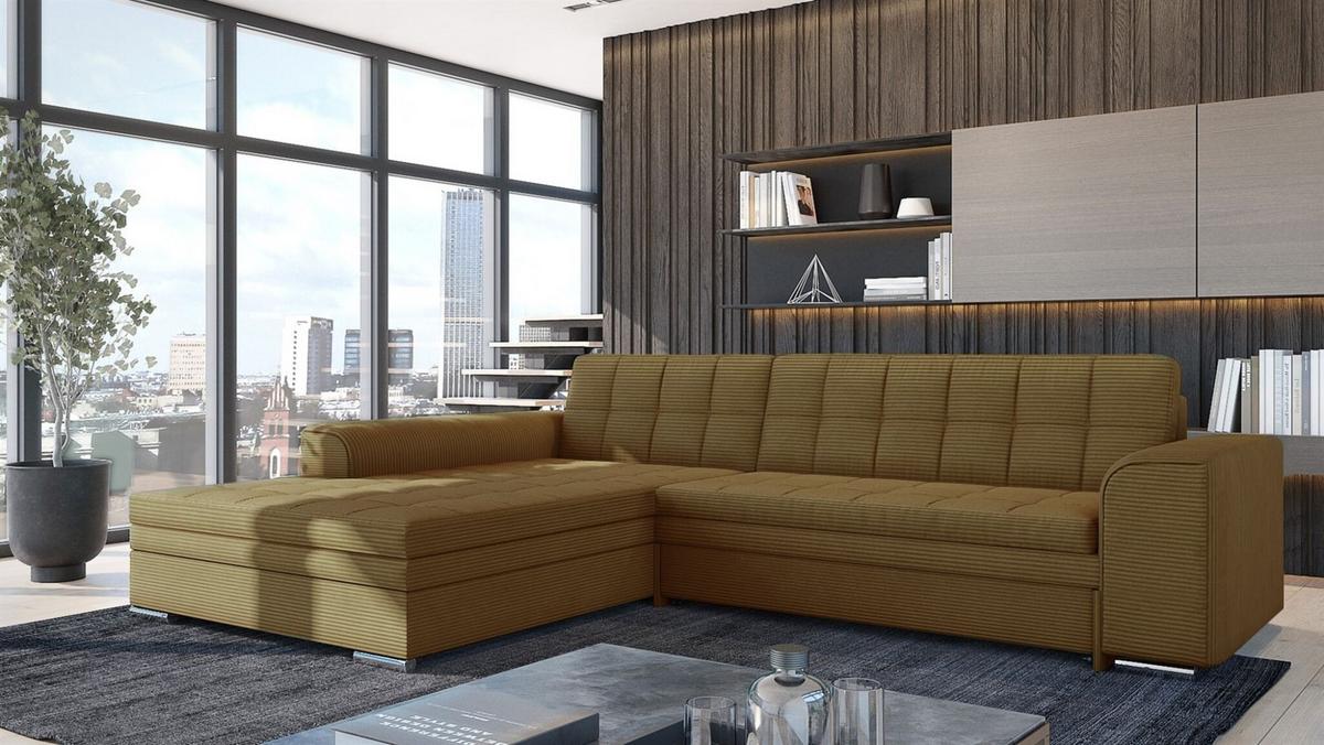 ECKSOFA Lusaka Mit Schlaffunktion - Gelb, Holzwerkstoff/Textil (292/198cm) - Fun Möbel
