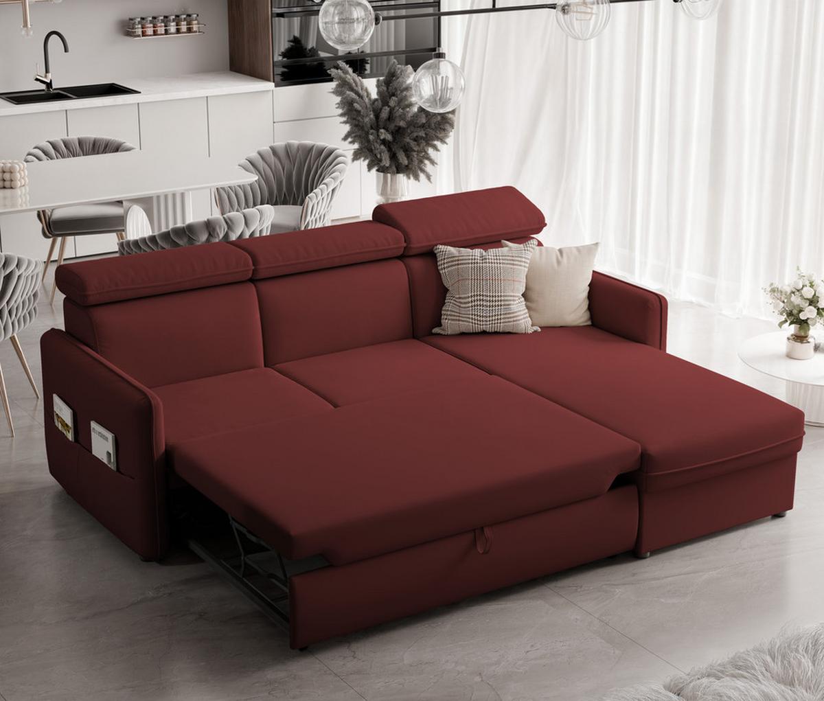 ECKSOFA BENI mit Schlaffunktion und Bettkasten, Stoff Rot - Rot, Kunststoff/Textil (220/160cm) - Idohome