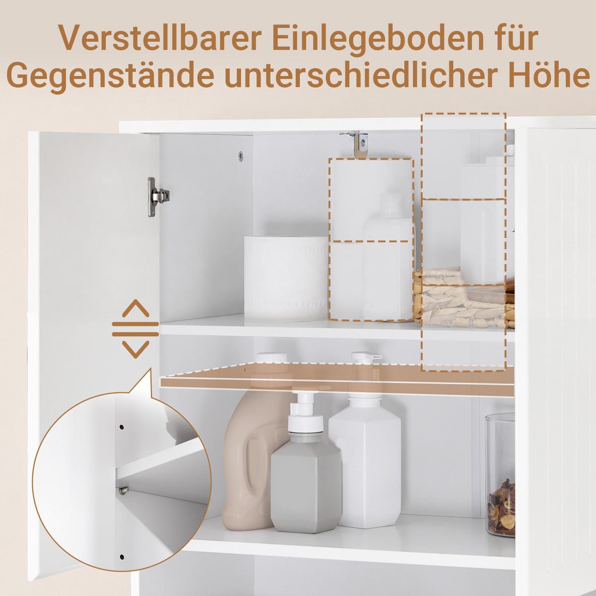 BADEZIMMERSCHRANK weiß mit Wäschekorb, 70 x 170 x 37 cm, 2 Türen, Regal, schmaler Wäscheschrank - Weiß, Holzwerkstoff (70/170/37cm) - SoBuy