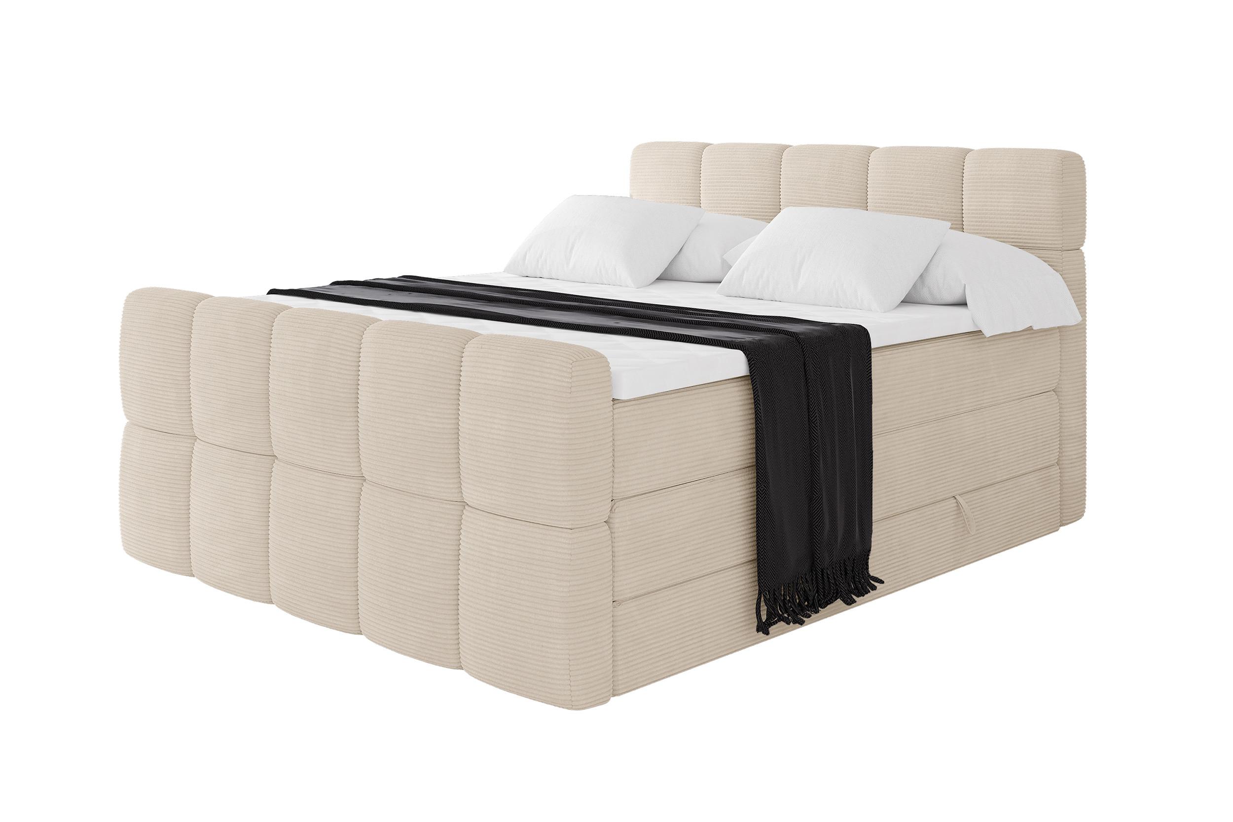 BOXBETT mit Matratze H3/H4 - FAMA-Z KING - 140x200 cm Beige Poso - Ecru, Holzwerkstoff (140/200cm) - ALTDECOR