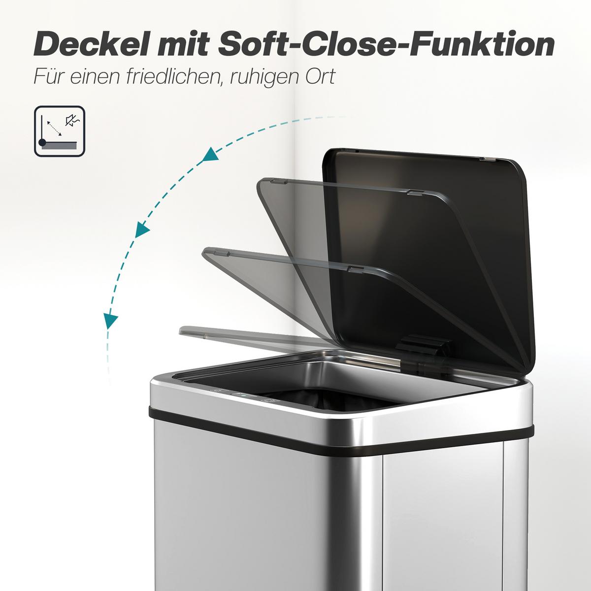 ELEKTRISCHER MÜLLEIMER 50l aus ABS 430 Edelstahl Silber - Silberfarben, Metall (26/67/35.5cm) - HOMCOM