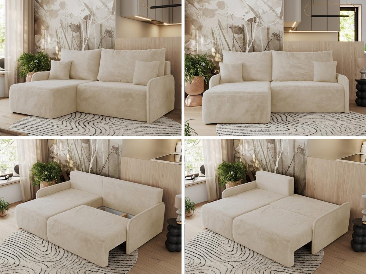 ECKSCHLAFSOFA ARPA L Creme Plüsch - links - Creme/Schwarz, Kunststoff/Textil (198/150cm) - MKS