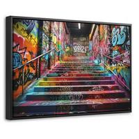 LEINWAND Bilder mit Rahmen - Treppe - Graffiti - Farben - Kunst - 30x20 - Multicolor, Textil (30/20cm) - MuchoWow