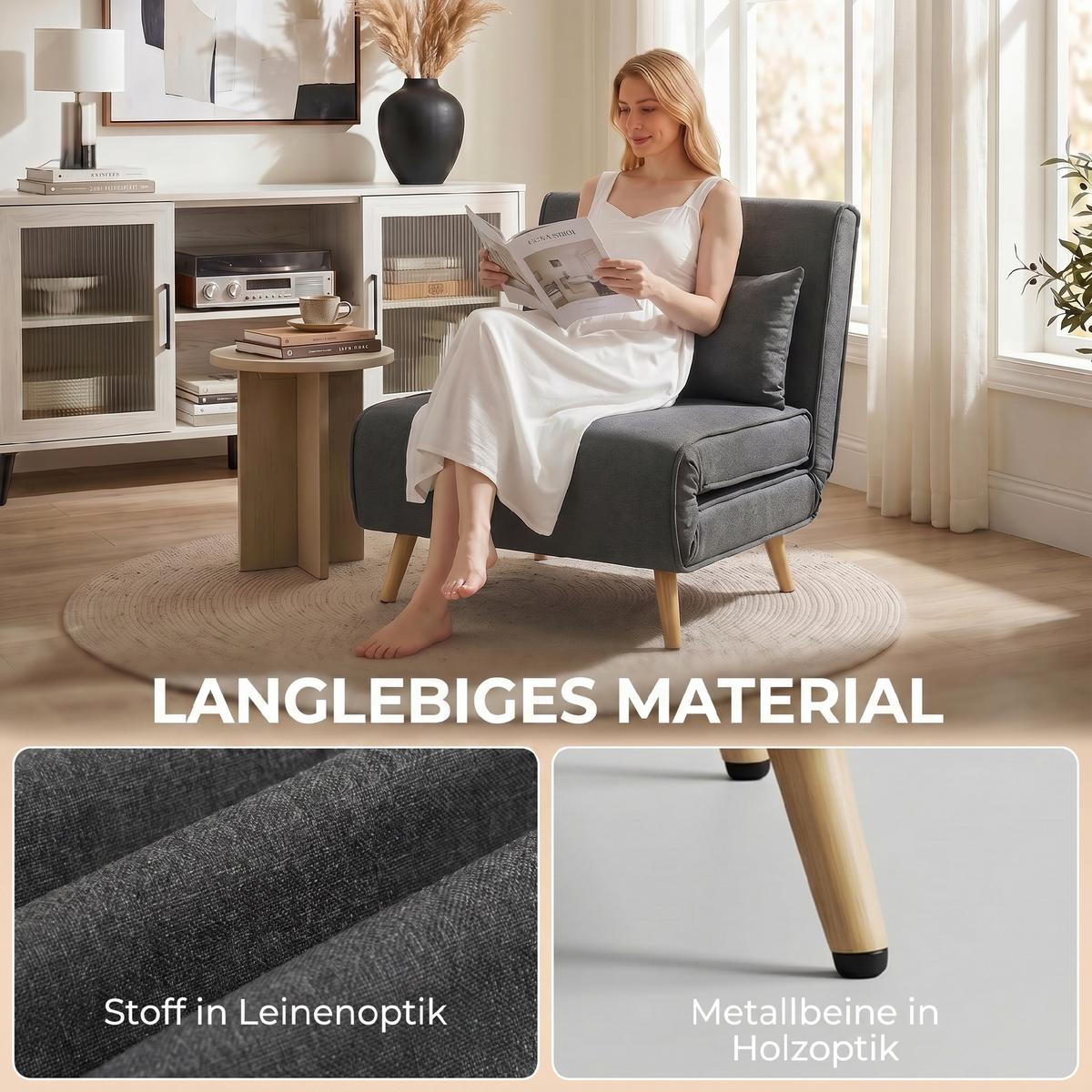 SCHLAFSESSEL Polyester Grau - Grau, Textil/Metall (78/80/94cm) - HOMCOM