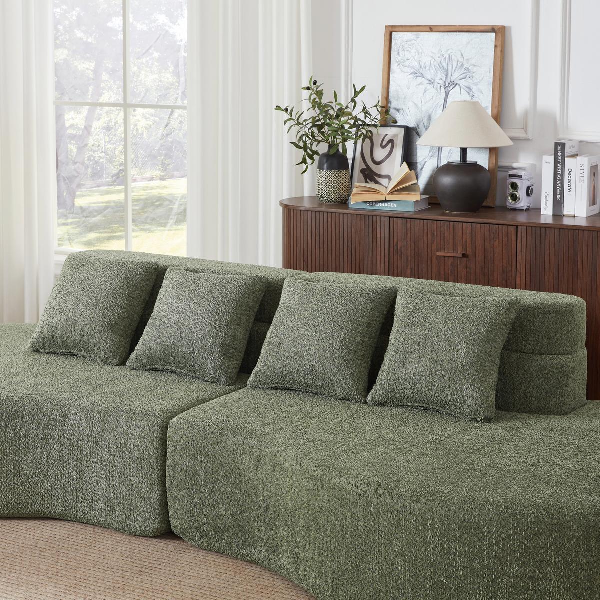 SOFA aus Chenille in Grün Modularer Memory-Schaum & Waschbarer Bezug - Grün, Textil (110/65/310cm) - Urban Meuble