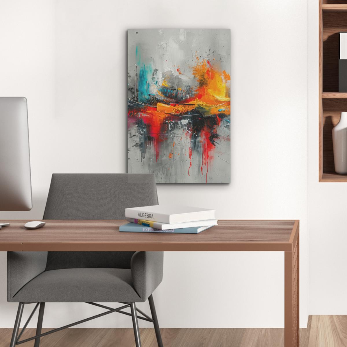 AKUSTIKBILD Moderne Kunst - Orange - Grau - Abstrakt Kunstdruck Schlafzimmer 50x70 cm - Hellgrau, Kunststoff (50/70/0.9cm) - MuchoWow