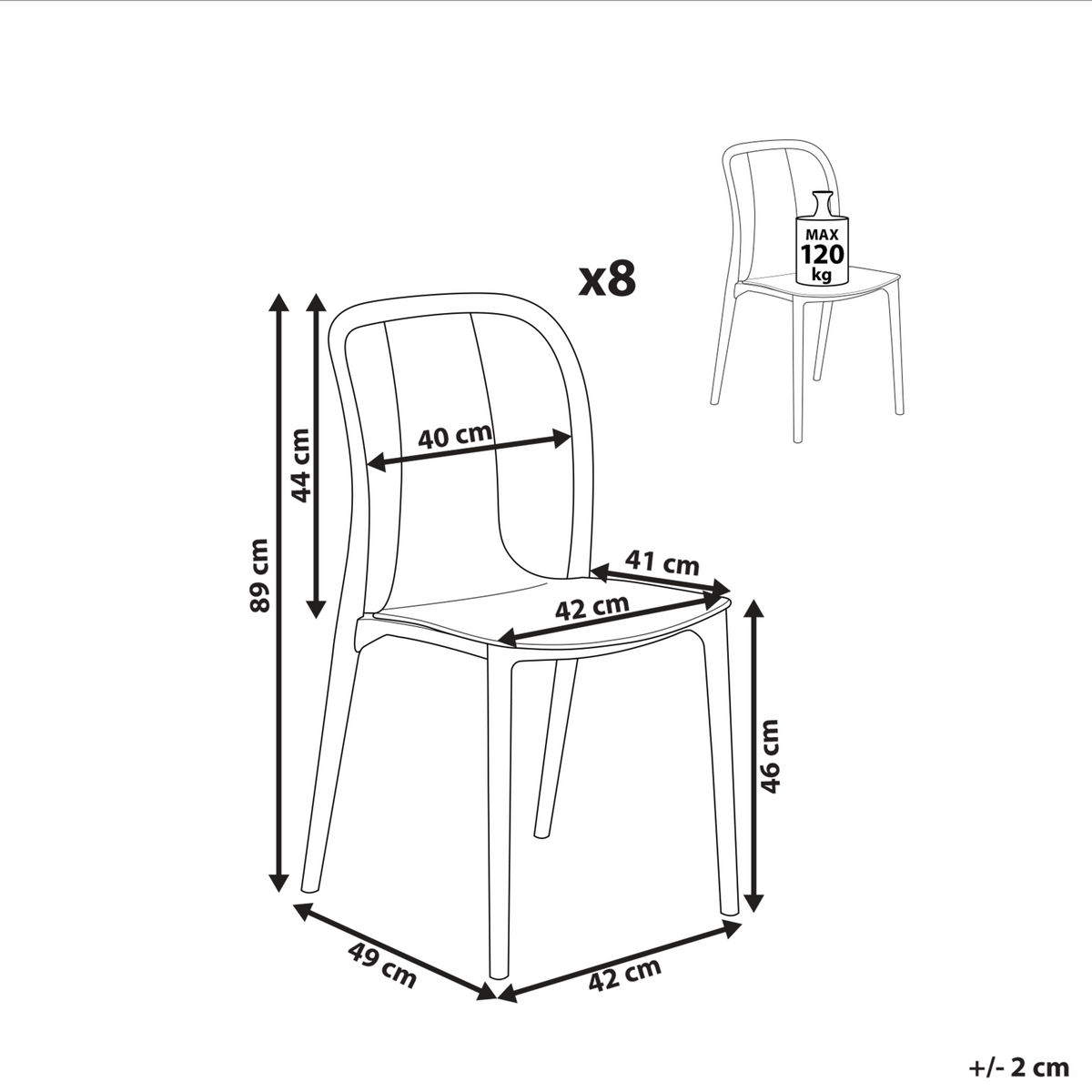 GARTENSTUHL 8er-Set Kunststoff weiß/grau Spezia - Weiß/Grau, Kunststoff (42/89/49cm) - Beliani