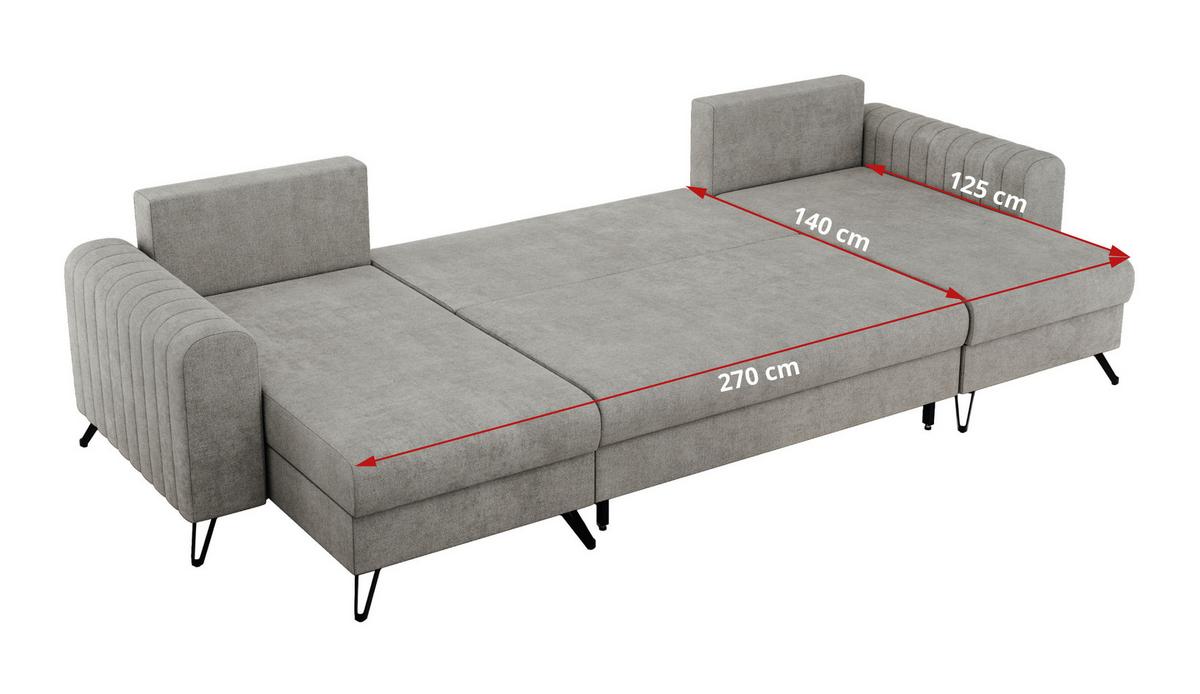WOHNLANDSCHAFT AXEL U Struktur Hellgrau - Hellgrau/Schwarz, Textil/Metall (312/90/140cm) - MKS