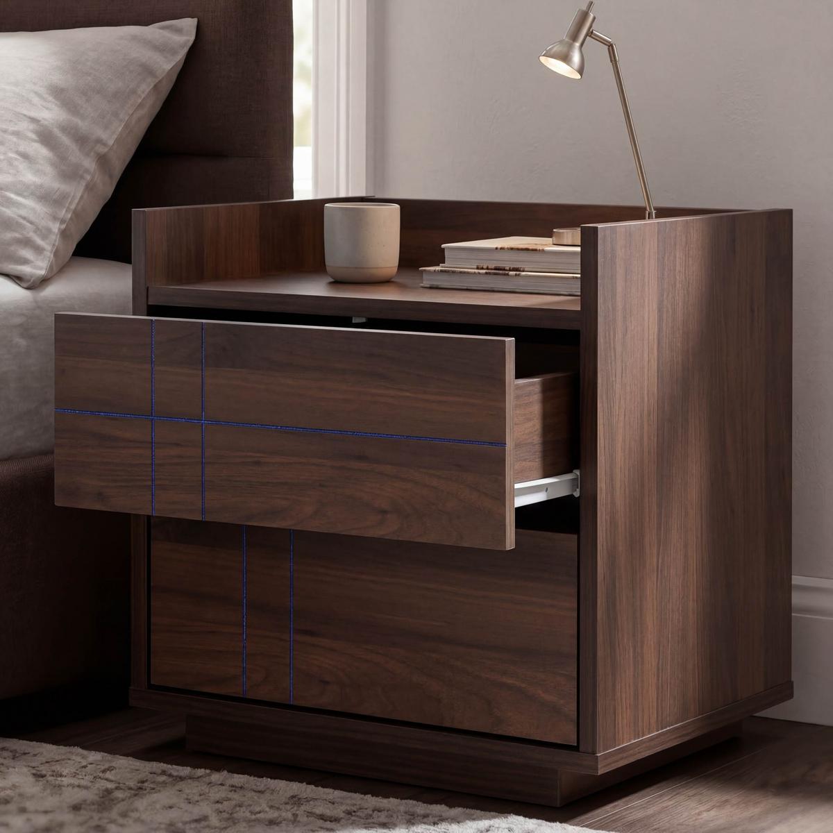 NACHTTISCH eckig Walnuss Dekor - Walnussfarben, Holz (48/43/41cm) - MCW