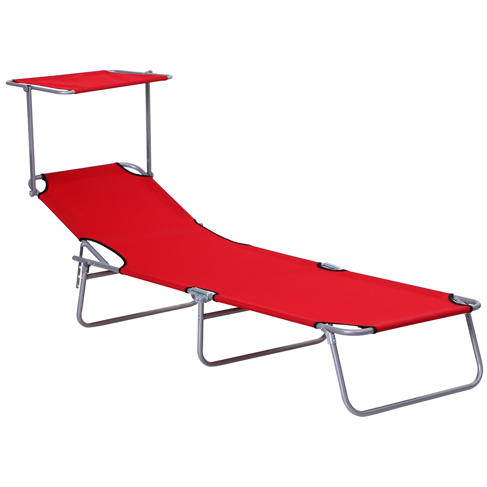 SONNENLIEGE mit Sonnenschutz, Rot - Rot, Metall (58/36/187cm) - Outsunny