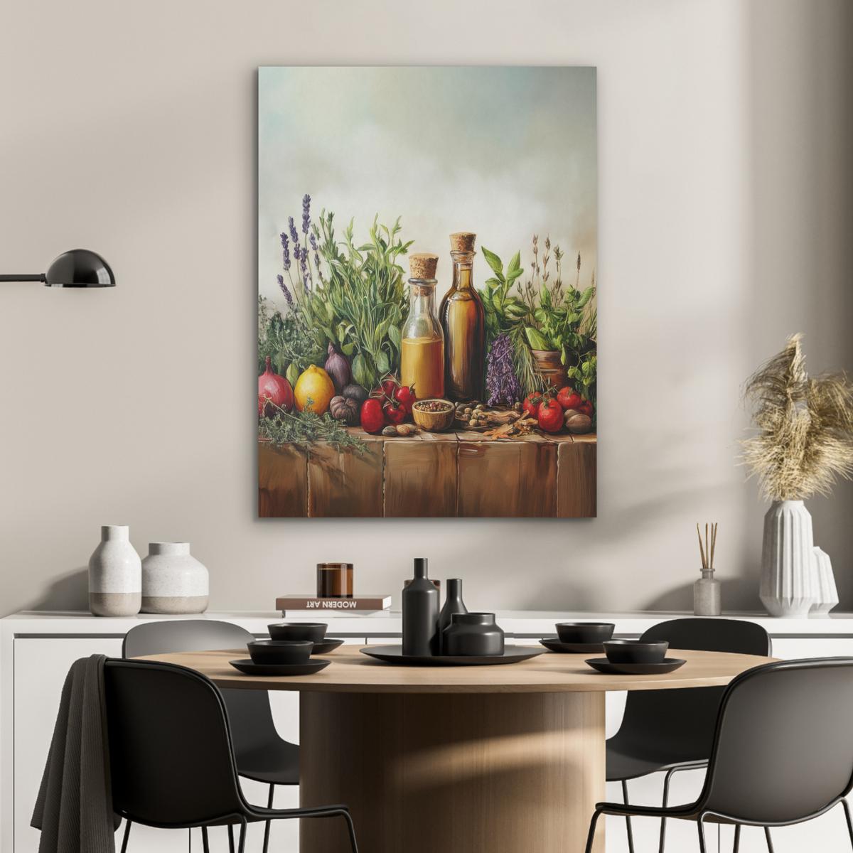 AKUSTIKBILD Stilleben - Kräuter - Gewürze - Früchte - Farbenfroh Wandbilder 60x80 cm - Grün, Kunststoff (60/80/0.9cm) - MuchoWow
