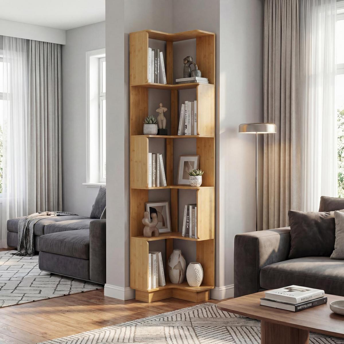 ECK-BÜCHERREGAL Beige - Beige, Holz (40/175/40cm) - MCW