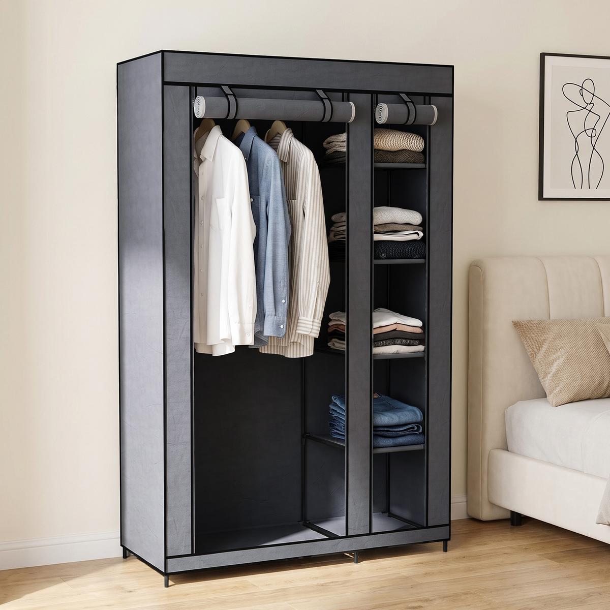 KLEIDERSCHRANK Vliesstoff Stahl Grau - Grau, Textil/Metall (45/175/110cm) - HOMCOM
