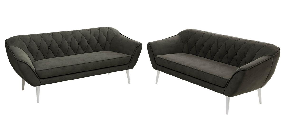 SITZGARNITUR PIRS 3+3 - Dunkelgrau Velvet - Weiße Beine - Dunkelgrau/Weiß, Holzwerkstoff/Textil (180/75/74cm) - MKS