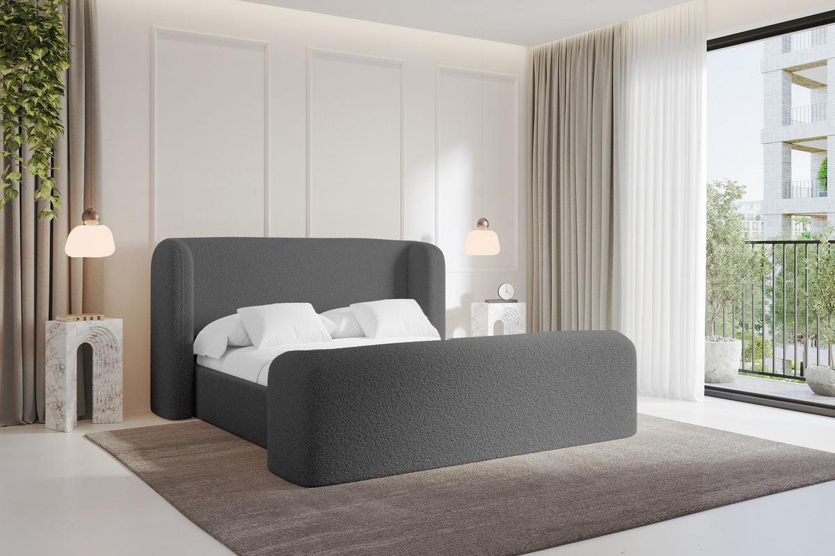 POLSTERBETT mit Bettkasten, Fußteil und Lattenrost, Bett mit Matratze H3/H4 - ESTI-Z 160x200 Grau - Schieferfarben, Holzwerkstoff/Textil (160/200cm) - ALTDECOR