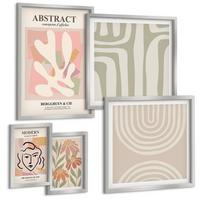 BILDER SET 5er Set - 50x50 cm & 20x30 cm & 40x60 cm Silberner Rahmen - Abstrakte Pflanzenformen - Silberfarben, Kunststoff (40/60cm) - TULUP
