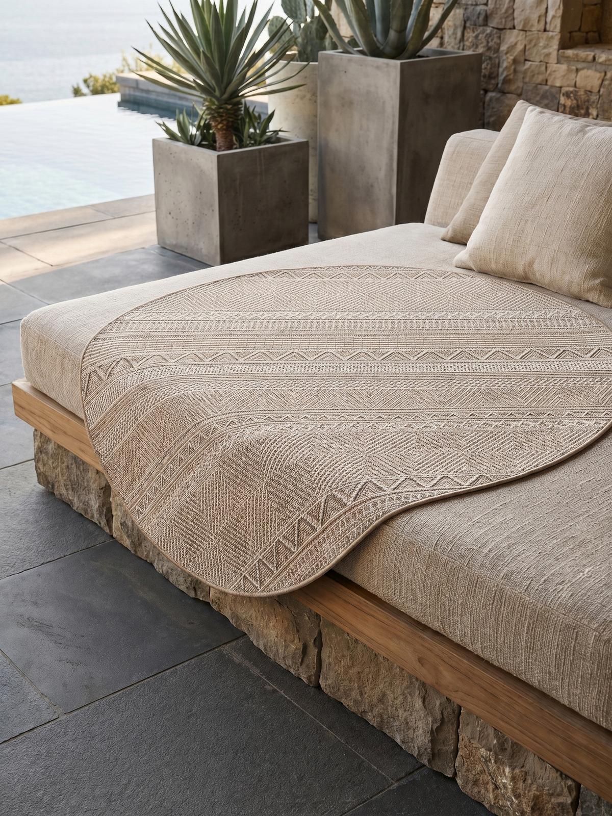 TEPPICH Outdoor VENTOUX in Beige, im Ethno-Stil, Ø 80 cm - Beige, Textil (80/80cm) - KADIMA DESIGN