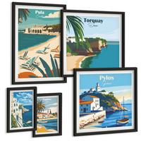 BILDER SET 5er Set - 50x50 cm & 20x30 cm & 40x60 cm Schwarzer Rahmen - Italienische Küstenstädte - Schwarz, Kunststoff (40/60cm) - TULUP