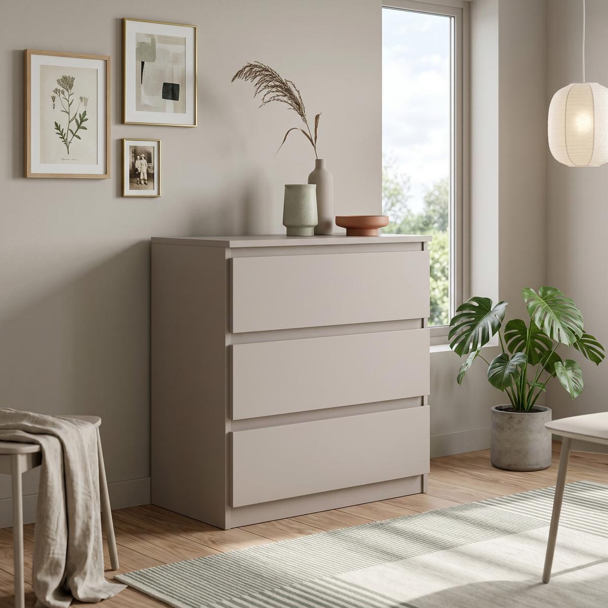 KOMMODE NUDO 70/78,5/39cm mit 3 Schubladen Türen Kaschmir - Kaschmir, Holzwerkstoff (70/78.5/39cm) - MASSENO