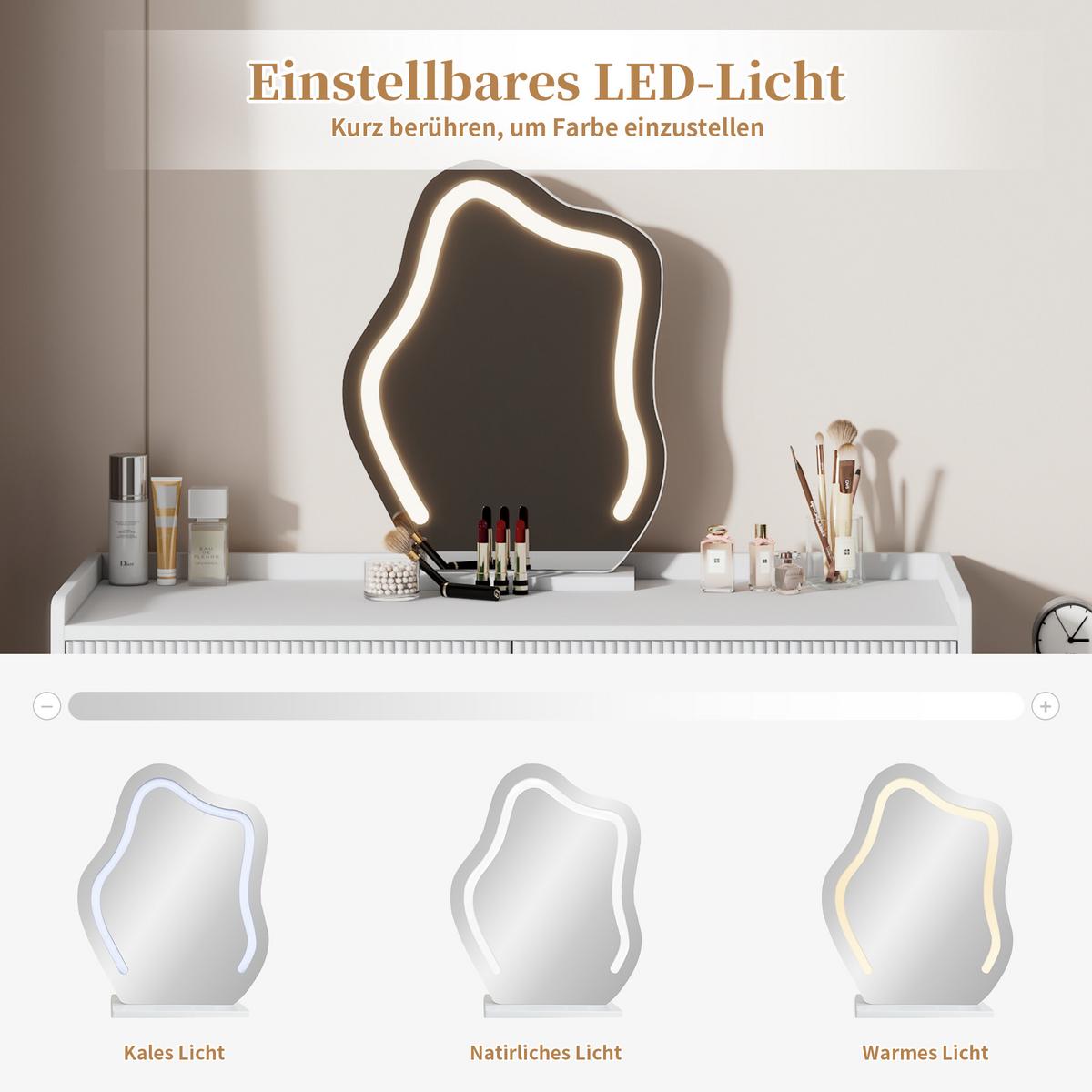 SCHMINKTISCH weiß mit led-spiegel 3 schubladen & flexible montage - Weiß, Holzwerkstoff (100/75/40cm) - Urban Meuble