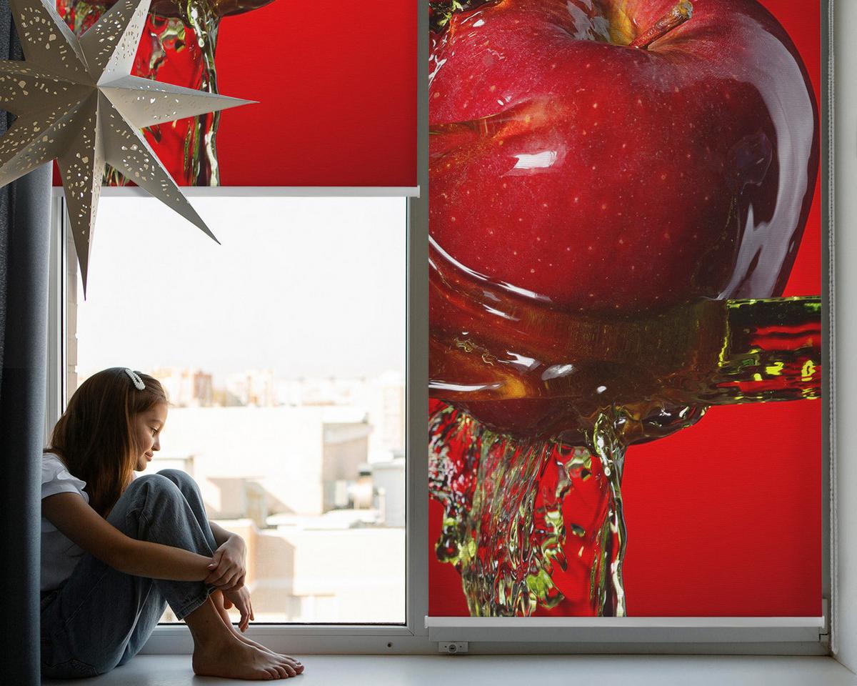 INNENROLLO - Fensterrollo - Rollo - 130x140 cm - Apfel mit Wasser übergossen - Rot, Kunststoff (130/140/0.5cm) - TULUP
